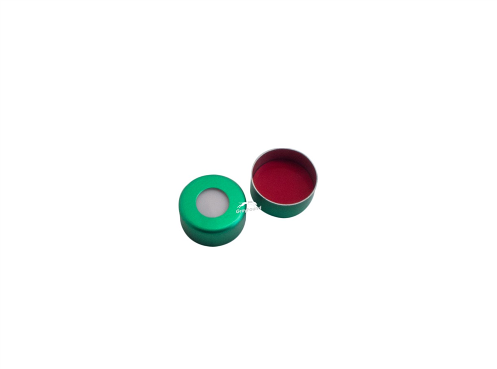 Picture of 11mm Aluminium Cap, Green with Red PTFE/White Silicone/Red PTFE Setpa, 1mm (Shore A 45)